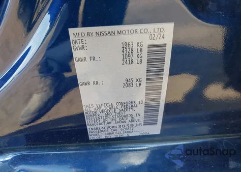 2024 Nissan Altima Sr Fwd z USA, uszkodzony, nr VIN 1N4BL4CV0RN385936